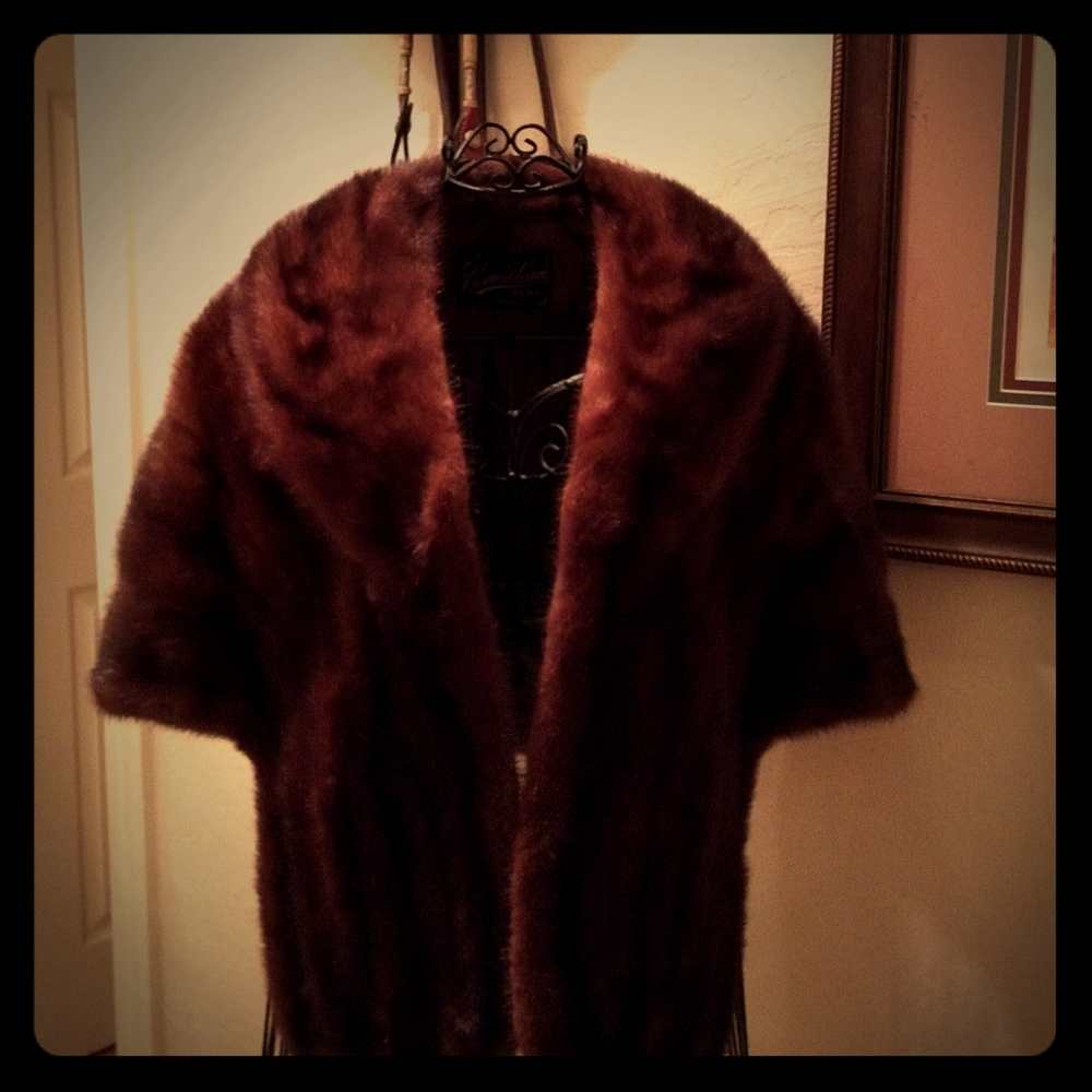 Vintage 1960s Mink Fur Red/Brown Long Stole A- Con